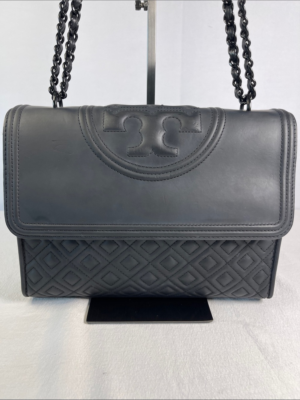 Tory Burch Fleming Convertible Shoulder Bag Black Quilted Leather